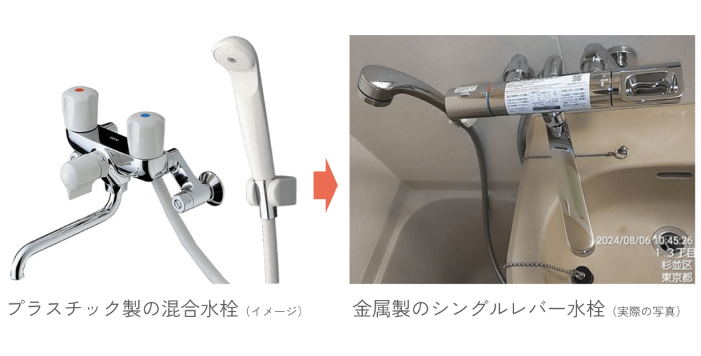 【写真:簡易リフォームで利回り向上事例】水栓交換だけで、築古の印象はガラリと変わります。この設備投資が家賃アップを可能にし、結果として物件全体の「利回り」と「売却評価額」を押し上げるのです。